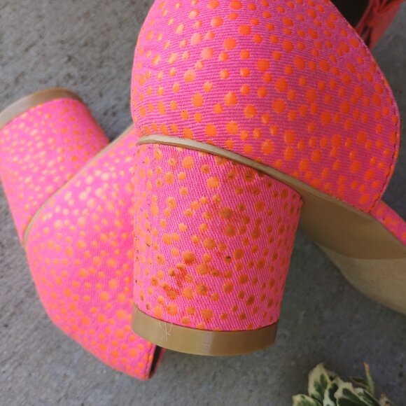 Shoedazzle Madison Neon Pink Orange Pointy toe Double D'orsay Bow Heels NWOT - Picture 6 of 6